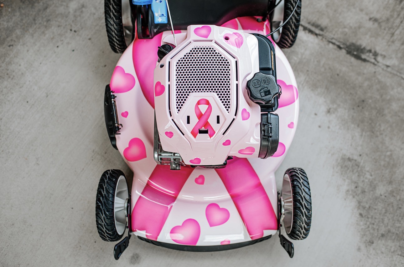 Customized breast cancer awareness lawnmower